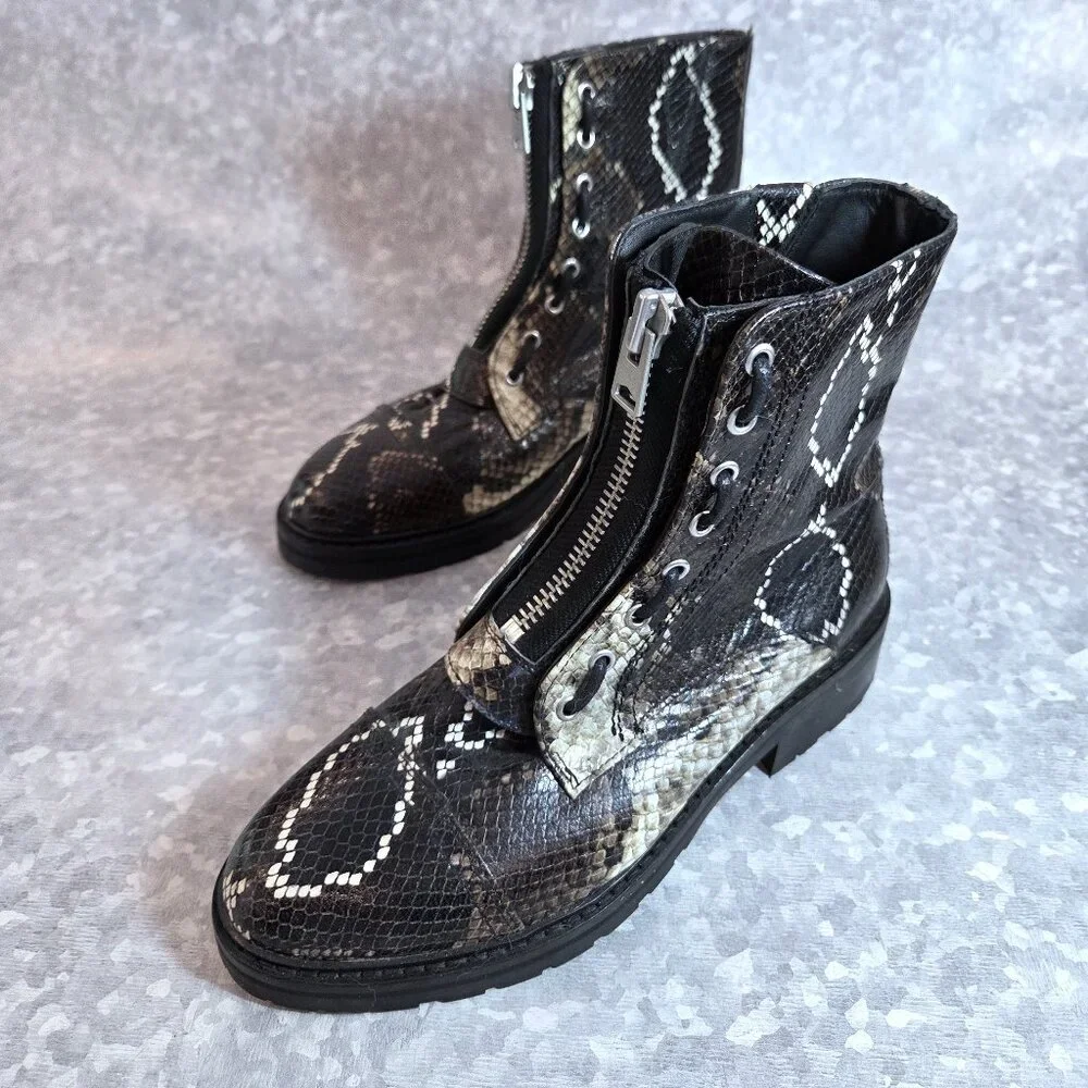 NWT All Saints Leather Snake Skin Embossed Booties Size 39